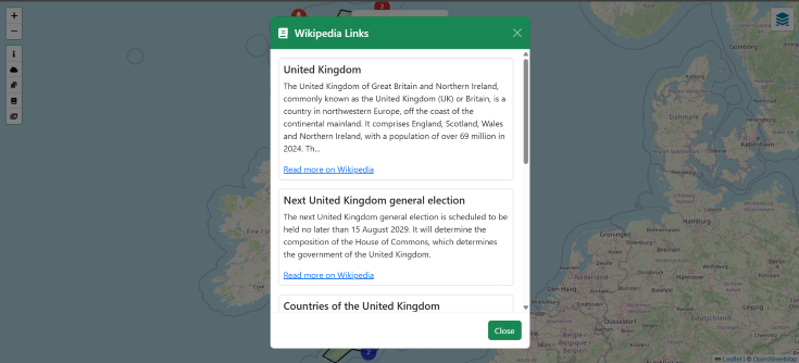 Wikipedia information modal