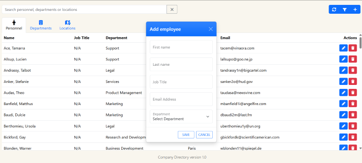 Add employee modal