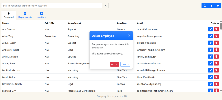 Delete employee modal