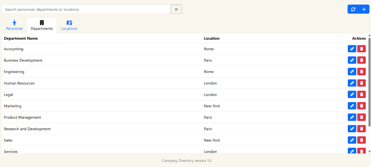 Departments tab