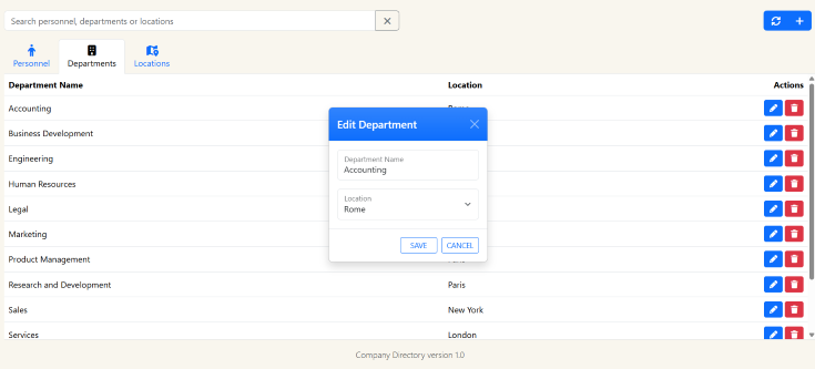 Edit department modal
